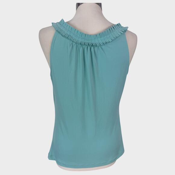 The Limited Medium Green Sleeveless Top Tropical Blue Floral Stretch Polyester - Picture 7 of 8
